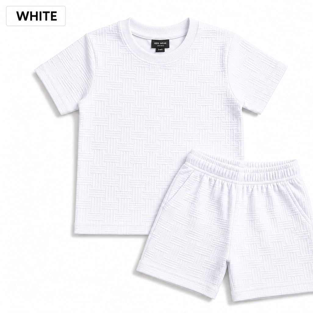 Kids Short Set Textured Check - Forest Green