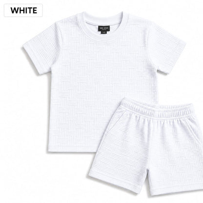 Kids Short Set Textured Check - Forest Green