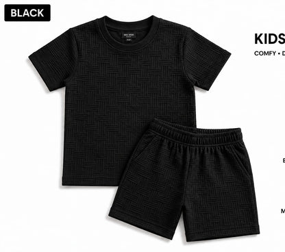Kids Short Set Textured Check - Light Grey