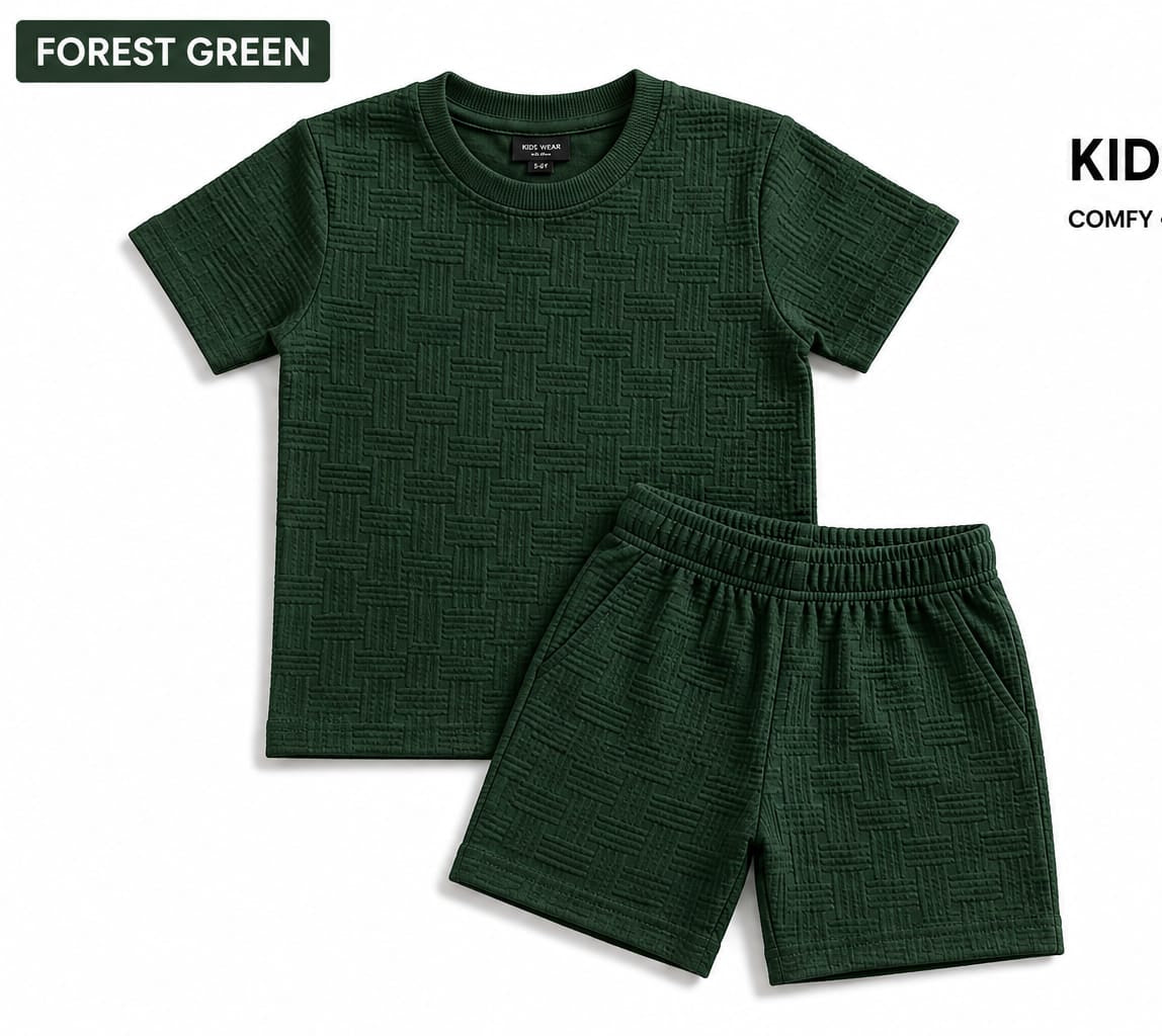 Kids Short Set Textured Check - Maroon
