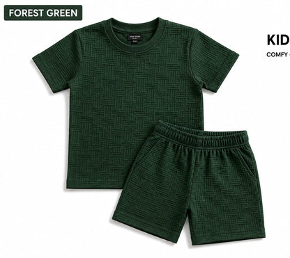 Kids Short Set Textured Check - Maroon