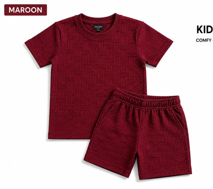 Kids Short Set Textured Check - White