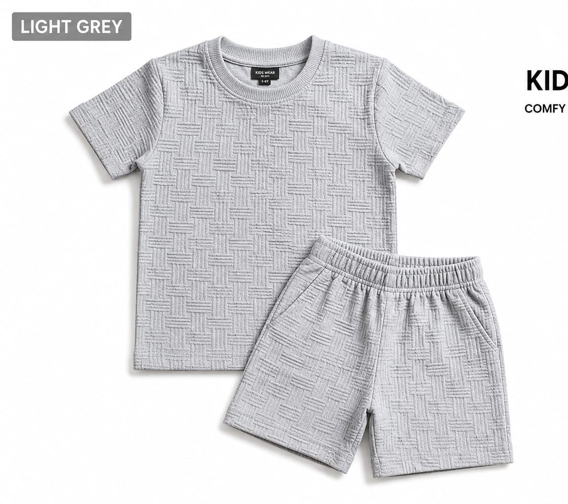 Kids Short Set Textured Check - Dark Grey