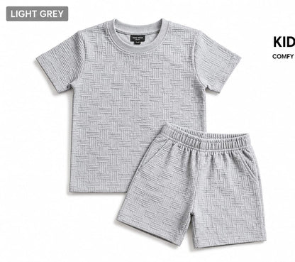 Kids Short Set Textured Check - Dark Grey
