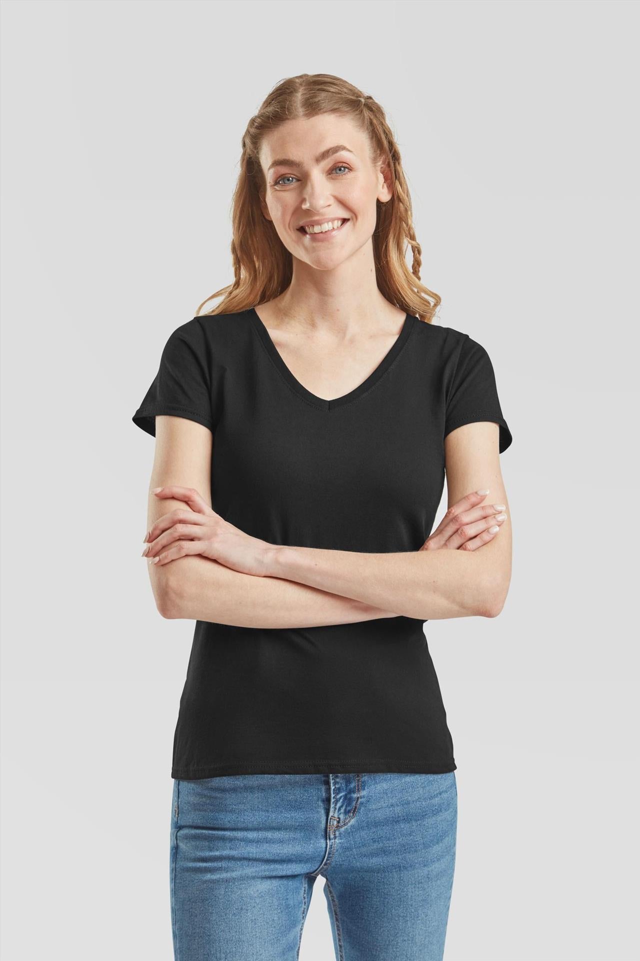 F61398 - FotL Valueweight Open End 165 Regular Fit V Neck Tee Ladies