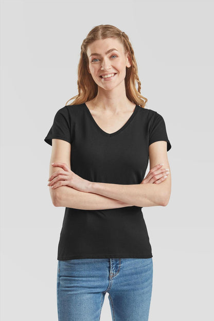 F61398 - FotL Valueweight Open End 165 Regular Fit V Neck Tee Ladies