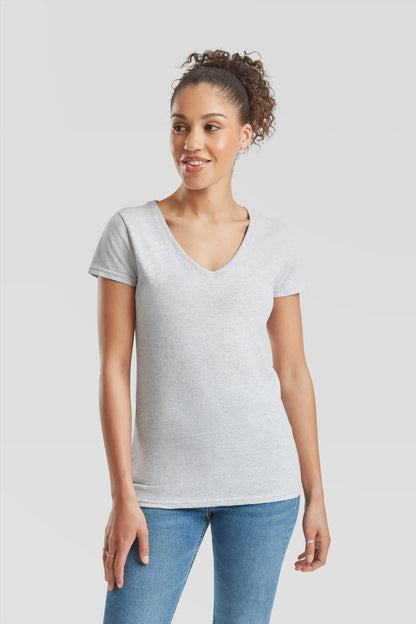 F61398 - FotL Valueweight Open End 165 Regular Fit V Neck Tee Ladies