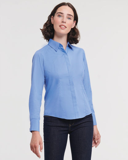 R924F - Russell Athletic Polycotton Poplin 110 Fitted L/S Shirt Ladies
