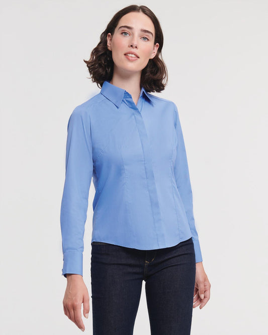 R924F - Russell Athletic Polycotton Poplin 110 Fitted L/S Shirt Ladies