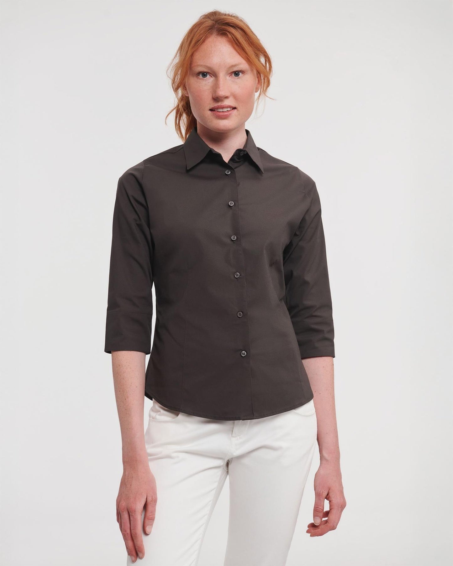 R946F - Russell Athletic Poplin 140 Stretch Fit L/S Shirt Adult