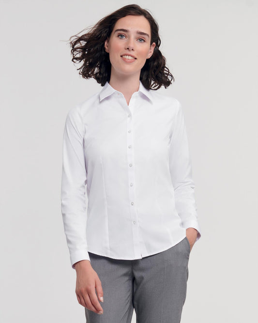 R962F - Russell Athletic Herringbone 130 Tailored Fit L/S Shirt Ladies