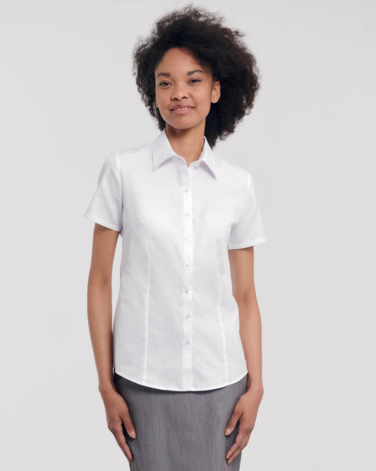 R963F - Russell Athletic Herringbone 130 Tailored Fit S/S Shirt Ladies