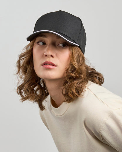 Atlantis ACRCFP Recy Five Piping 5 Panel Structured Mid Profile Curved Visor Recycled Cap wholesale blank structured baseball cap